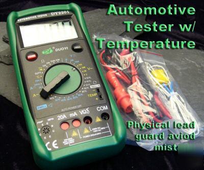 Automotive tester w temperature & false lead protection