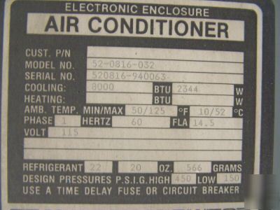Electronic enclosure air conditioner.PH1,115V,8000 btu
