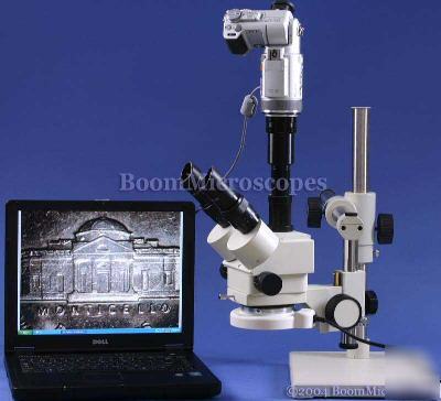 Microscope 7X-45X stereo zoom trinocular w/ boom stand