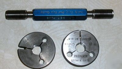 .619-20 uns 2A thread ring gage go/not go w/set plugs