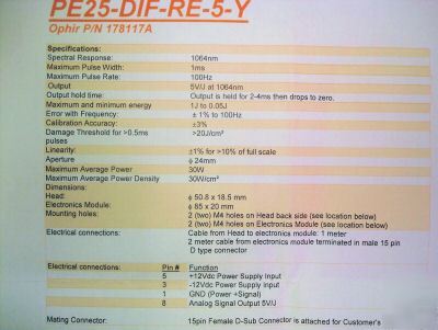 Ophir PE25-dif-re-5-y laser measurement group