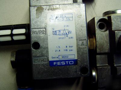 Festo distributor, pressure switch, solenoid, & filter