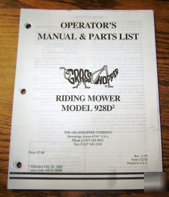 Grasshopper 728D 2 riding mower operators parts manual