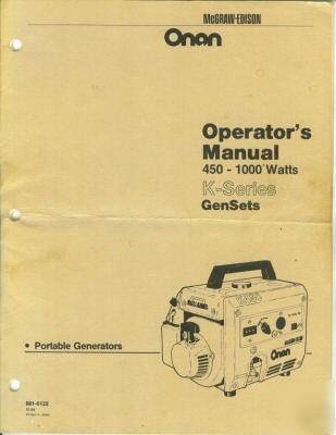 Onan k-series operator manual 450-1000 watt 981-0122