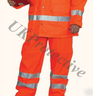 Hi vis viz 3M orange waterproof contractor trousers -xl