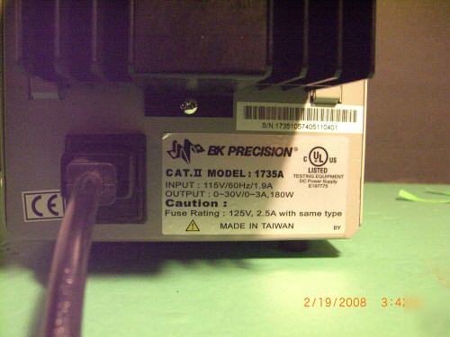 Bk precision 1735A 30V/3A dc power supply -- calibrated