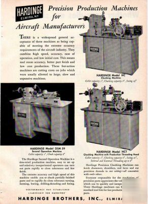 Hardinge brothers elmira ny chucking machine ad 1953