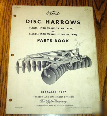 Ford 11-170 thru 11-275 disc harrow parts catalog book