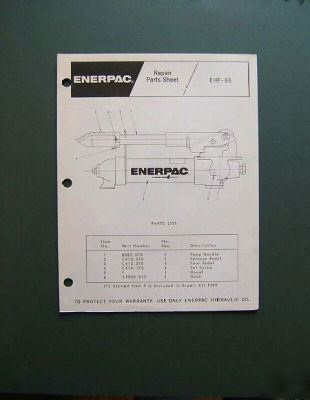 Enerpac ehf-65 hydraulic foot pump repair parts booklet