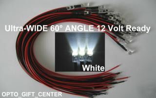 New 50PCS 12V wired 5MM white led wide viewing f/ship
