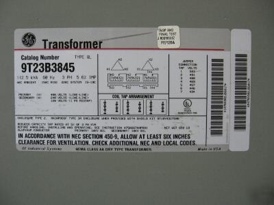 Ge 112.5 kva 480 v - 240D/120 3 phase transformer 