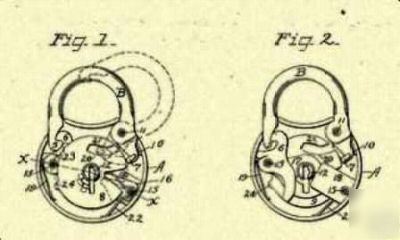 Russell & erwin padlock 1902 us patent art PRINT_L108