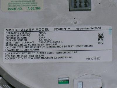 Gentex model 8240PHY photoelectric smoke dets w/relays