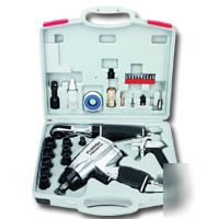 Professional mechanic's kit with impact wrench, ratchet