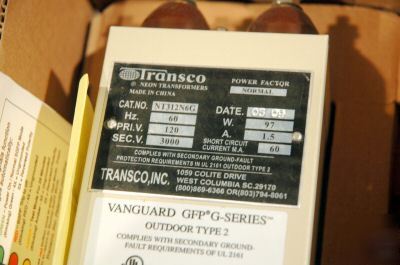 Transco neon transformer vanguard gfp g-series NT312N6G