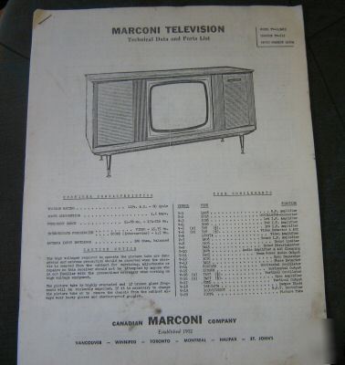 Marconi television technical and parts list vintage 