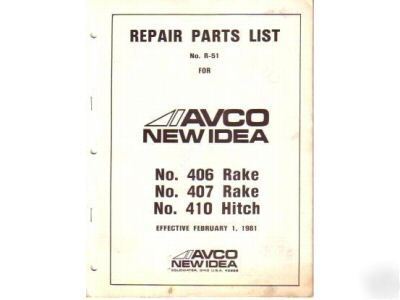 New idea 406 407 410 rake hitch parts list manual