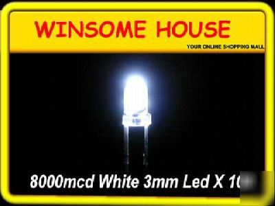 Super bright 8000MCD white 3MM led x 100PCS