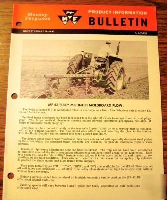 Massey ferguson mf 43 tractor mntd plow manual brochure