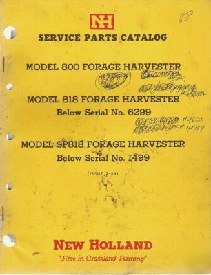 Nh serv parts ctlg for model 800, 818 & SP818 harvester