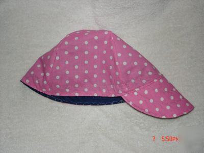 Welding cap hat beanie style reversible - pink w/dots