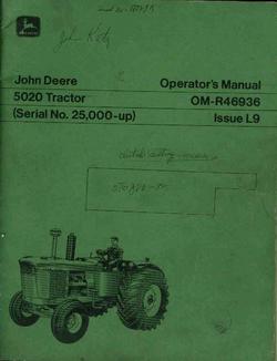 John deere operator's manual for 5020 tractor tractors