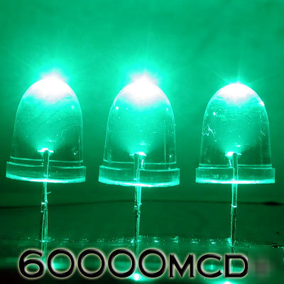 Green led set of 50 super bright 10MM 60000MCD+ f/r