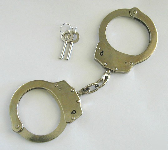 Nickel double locking handcuffs steel chained hand cuff