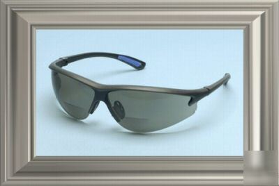 Elvex RX300 bifocal safety glasses, +1.5 diopter, gray