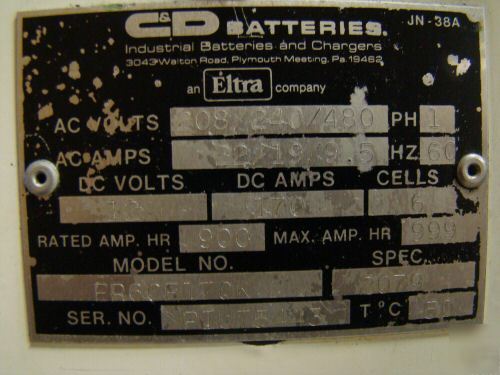 C + d 12 volt 900 amp hr. forklift battery charger