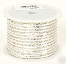 1/8 in 50 yd white double face satin ribbon w gold edge