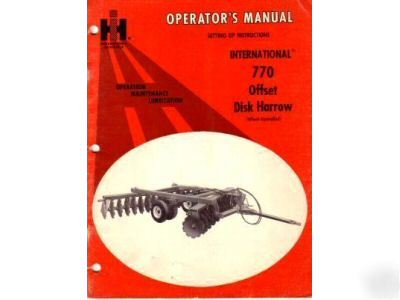 Mccormick ih 770 offset disk harrow operator's manual