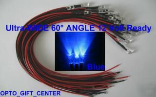 New 100PCS 12V wired 5MM blue led wide viewing f/ship
