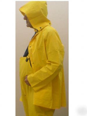 Hooded yellow rain suit with bib overall size xl