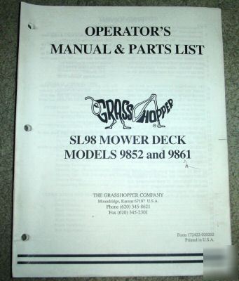 Grasshopper 9852 & 9861 mower deck operator part manual