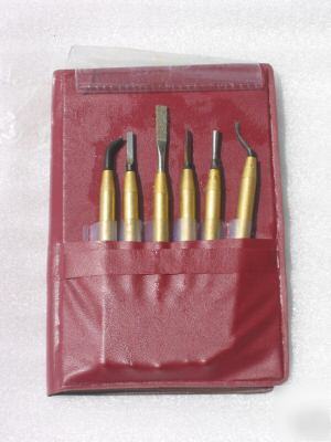 6 pc diemaker's deburring set in leather pouch