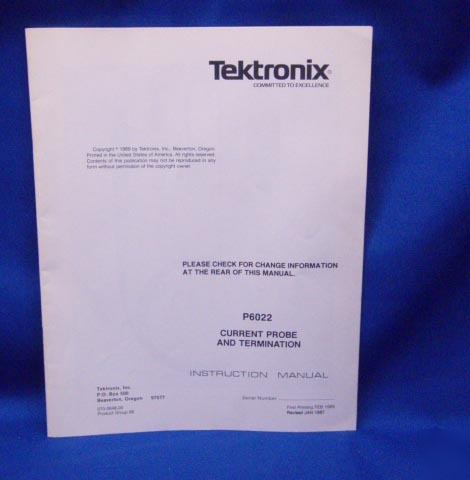 Tektronix P6022 current probe & termination manual