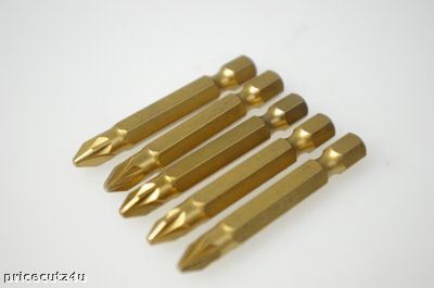New 5 piece titanium coated S2 (50MM) screwdriver bits 
