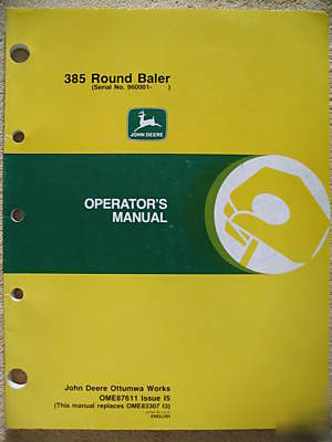 John deere 385 round baler operator manual