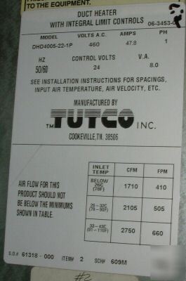 Tutco flange mount electric duct heater DHD4005-22-1P