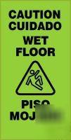 2X fold-ups sign in bright green, caution wet floor