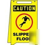 Free standing fold up sign yellow caution slippery floo