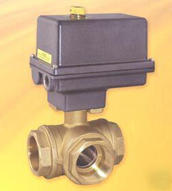 Electric actuated brass 3 way ball valve 1/4