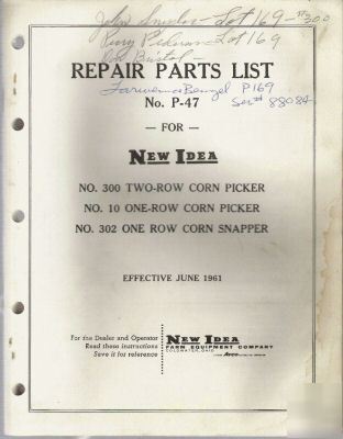 New idea repair parts list for 300 and 10 picker