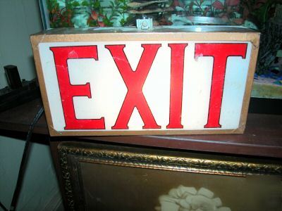 Vintage electric metal glass working exit signs copper?