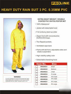 0.35MM heavy duty 3PC. rain suit gear w/ hood size 3XL