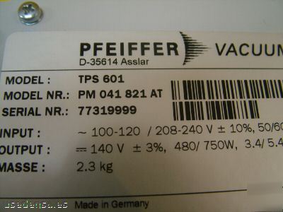 Pfeiffer vacuum turbopump power supply tps 601