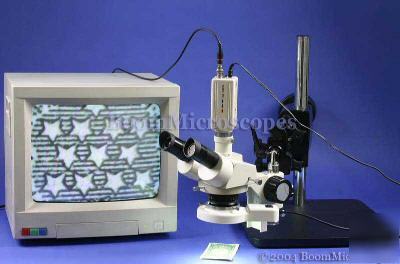 10X-30X stereo trinocular dual arm boom microscope