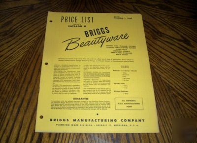 1949 briggs beautyware price list for catalog g