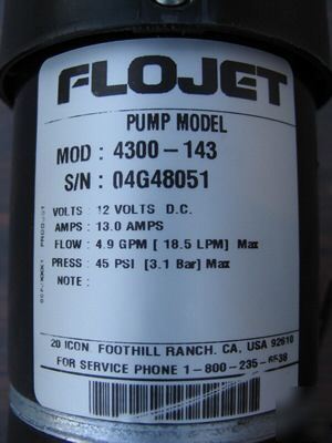 Flojet 4.9 gpm 12 volt diaphragm pump mod. 4300-143